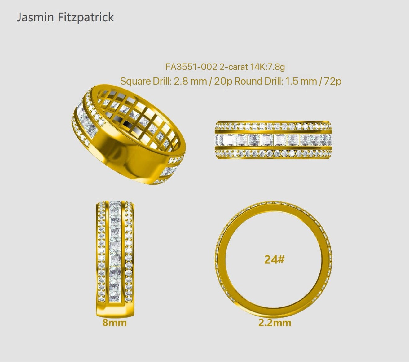 For Jazzy, Remaining Balance for Men’s Band, 8mm width, total 3.5ct in 14K Yellow Gold