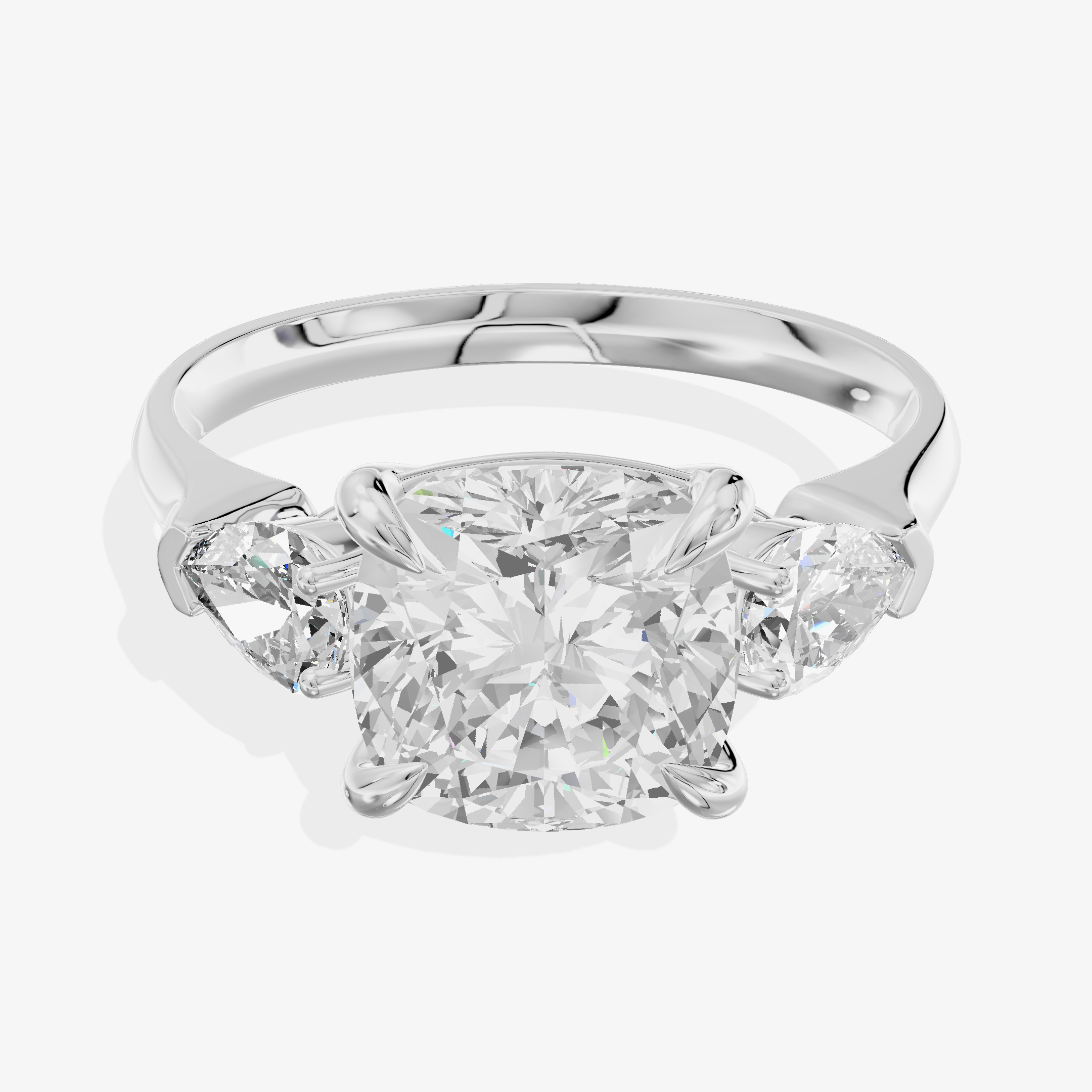 18K White Gold 2.06 Carat Cushion Cut Lab-Grown Diamond D VS1 Ring with Pear Side Stones