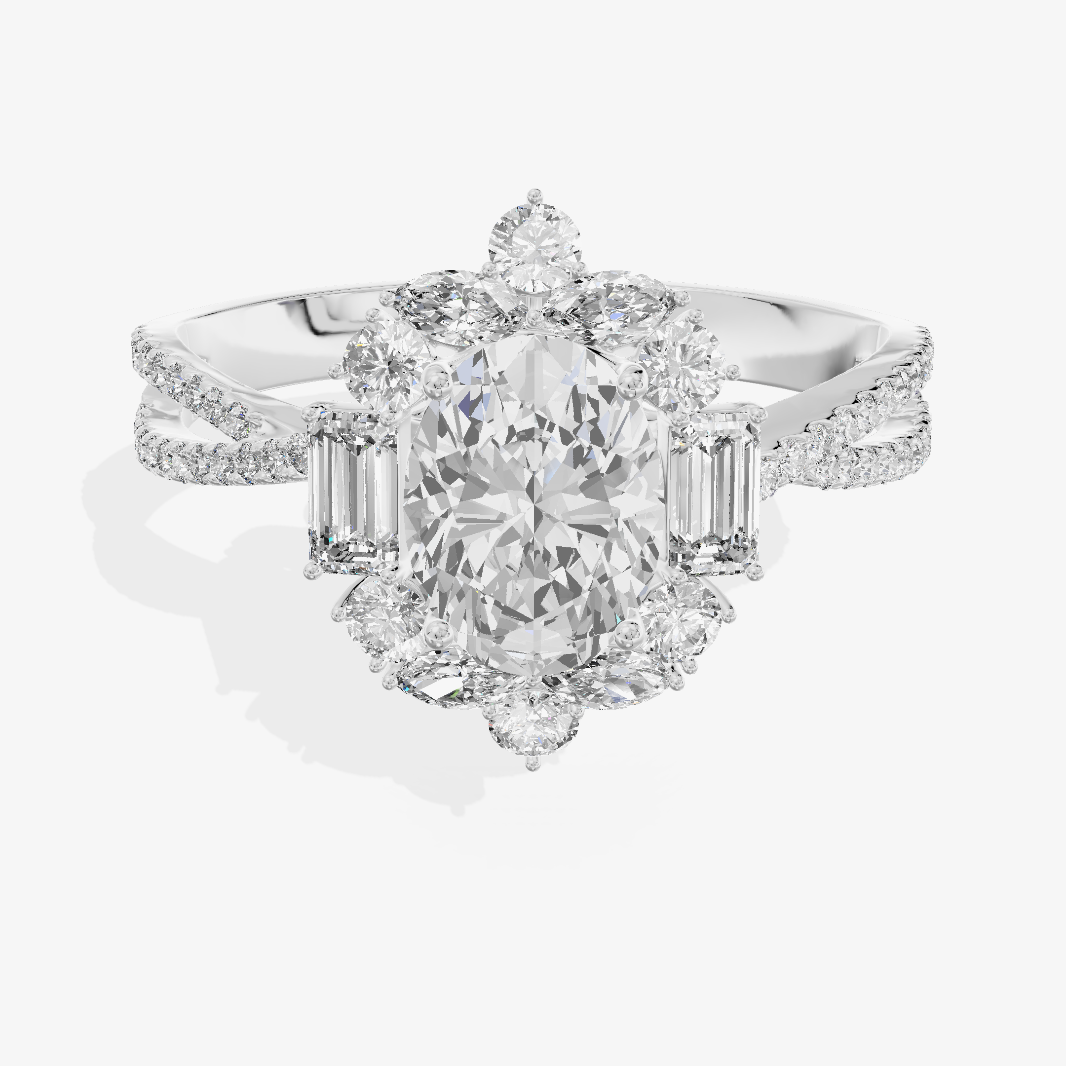 18K White Gold 1.08 Carat Oval Cut Lab-Grown Diamond D VVS2 Ring with Diamond Accents