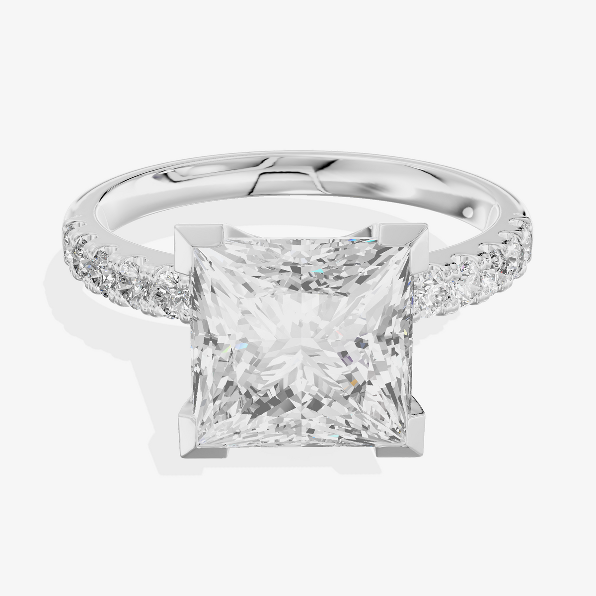 3.070 ct Princess Lab-Grown Diamond Pavé Ring —18K white gold