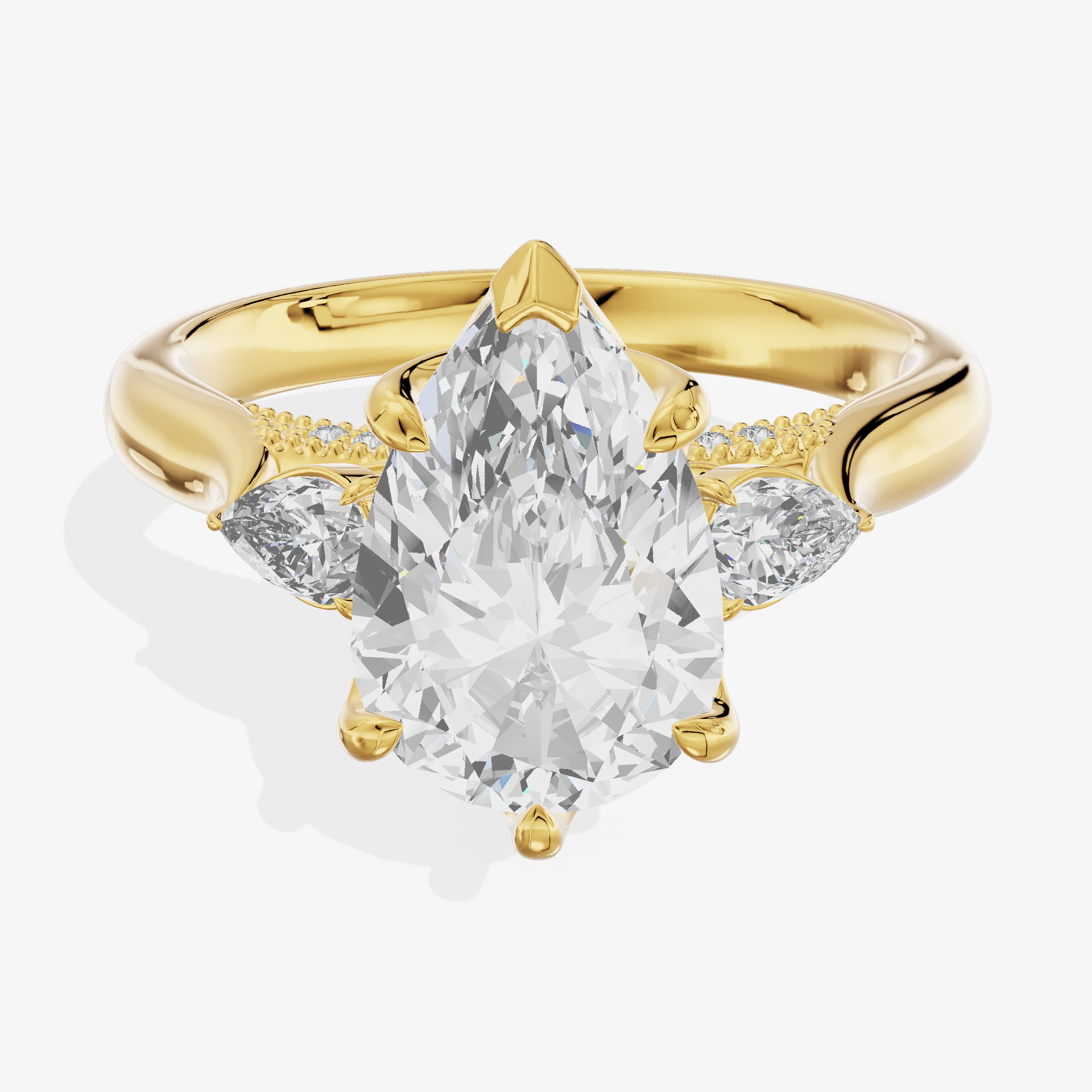3.03-carat pear Lab-Grown Diamond Three-Stone Ring — 14K yellow gold