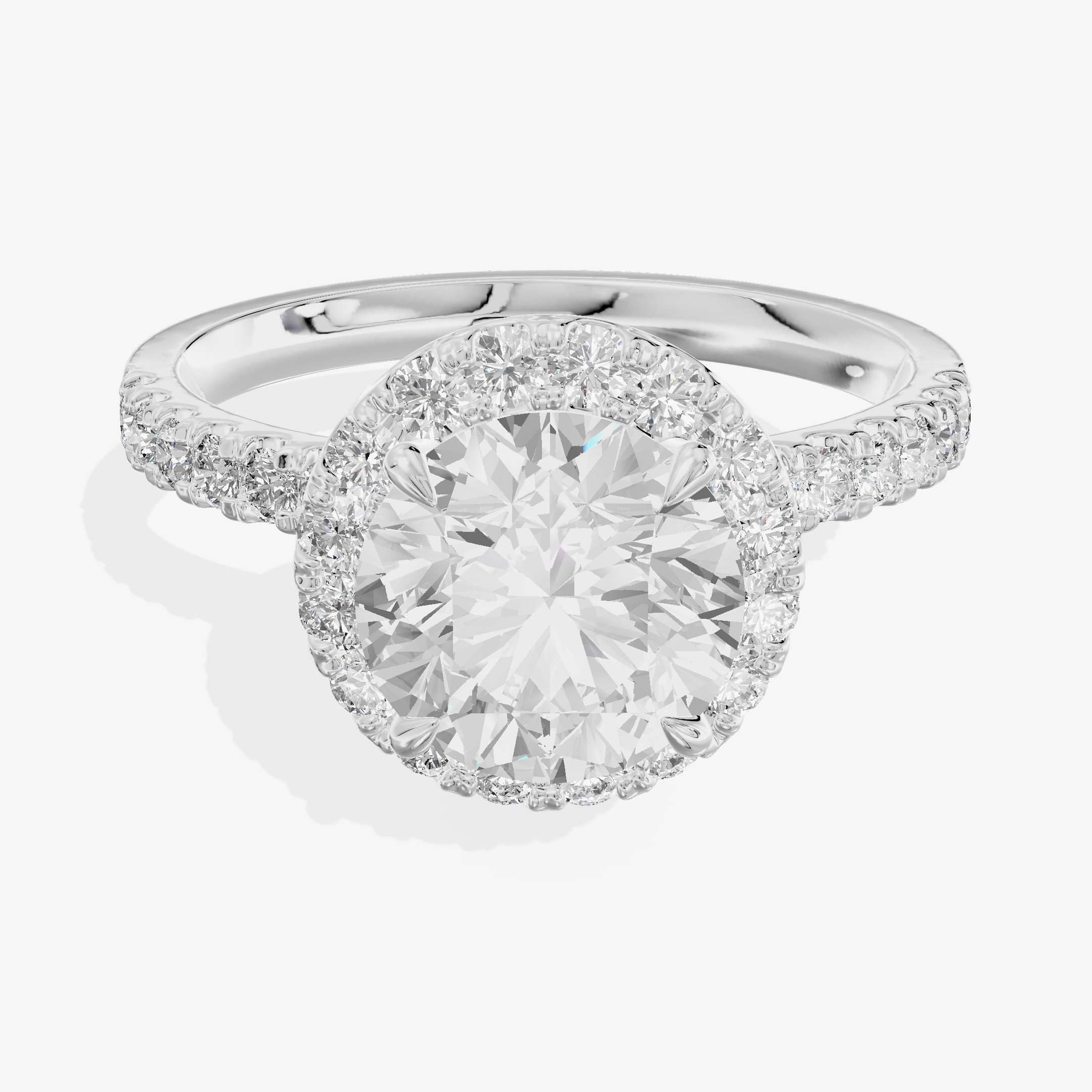 18K White Gold 1.02 Carat Round Brilliant Cut Lab-Grown Diamond D VVS2 Ring with Diamond Halo & Pavé Band