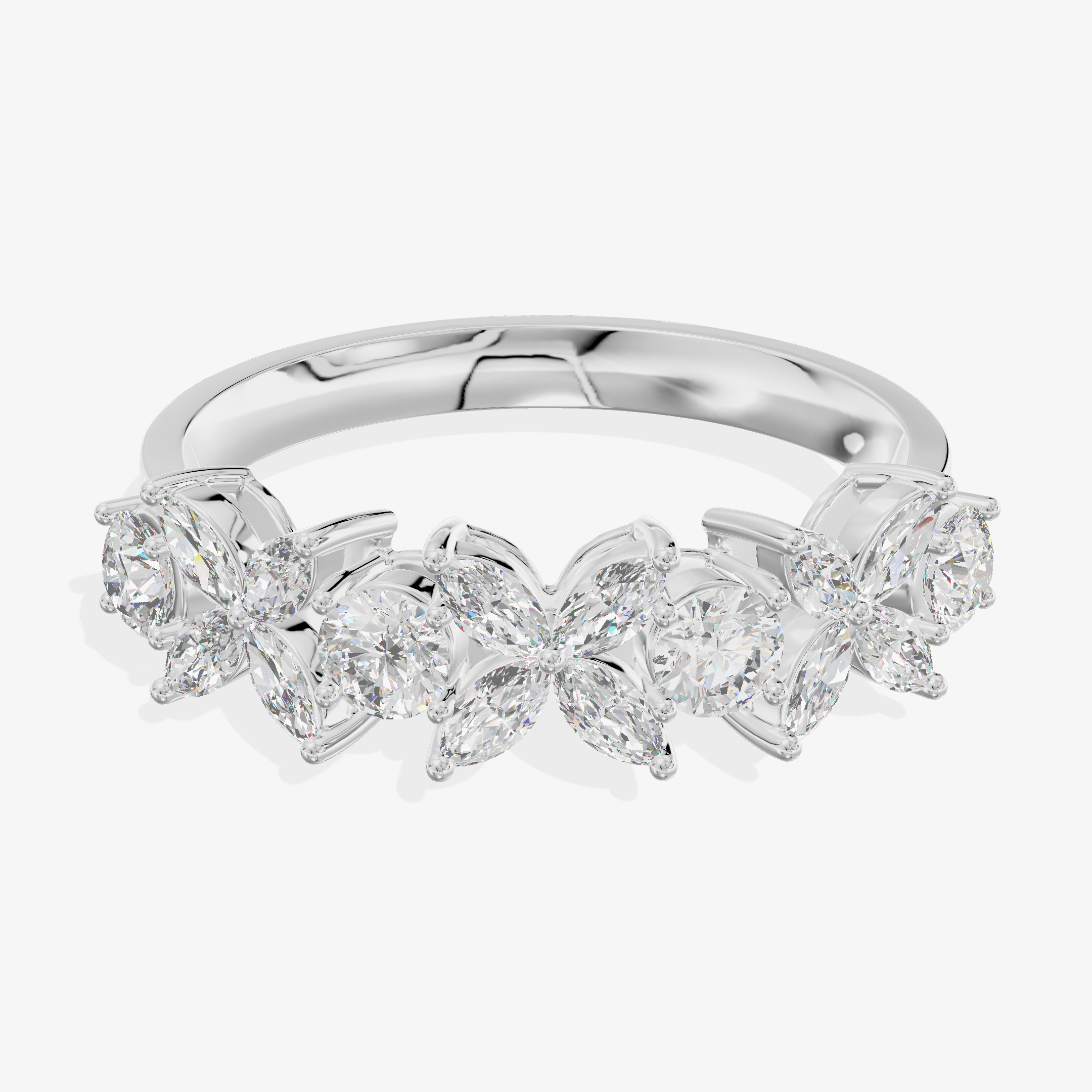 18K White Gold Round and Marquise Cut Lab-Grown Diamond Cluster Ring