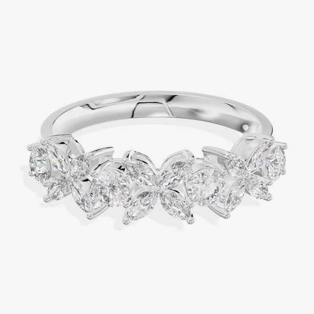 18K White Gold Round and Marquise Cut Lab-Grown Diamond Cluster Ring