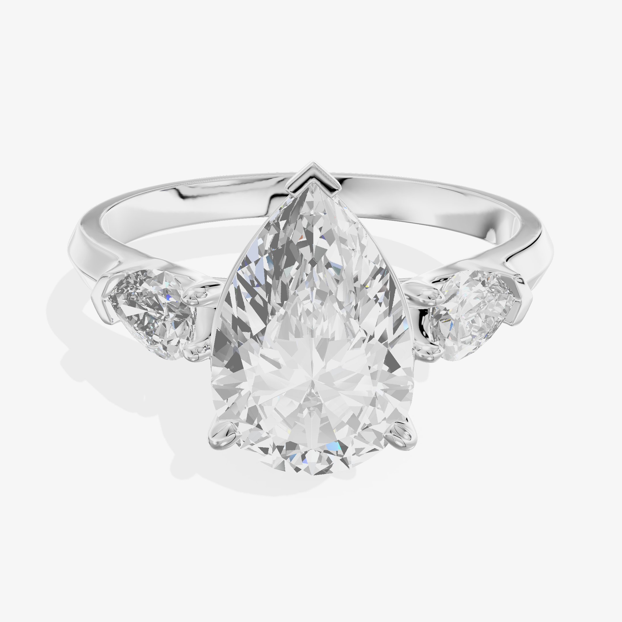 18K White Gold 2.46 Carat Pear Shape Lab-Grown Diamond E VVS2 Three-Stone Ring with Pear Side Stones