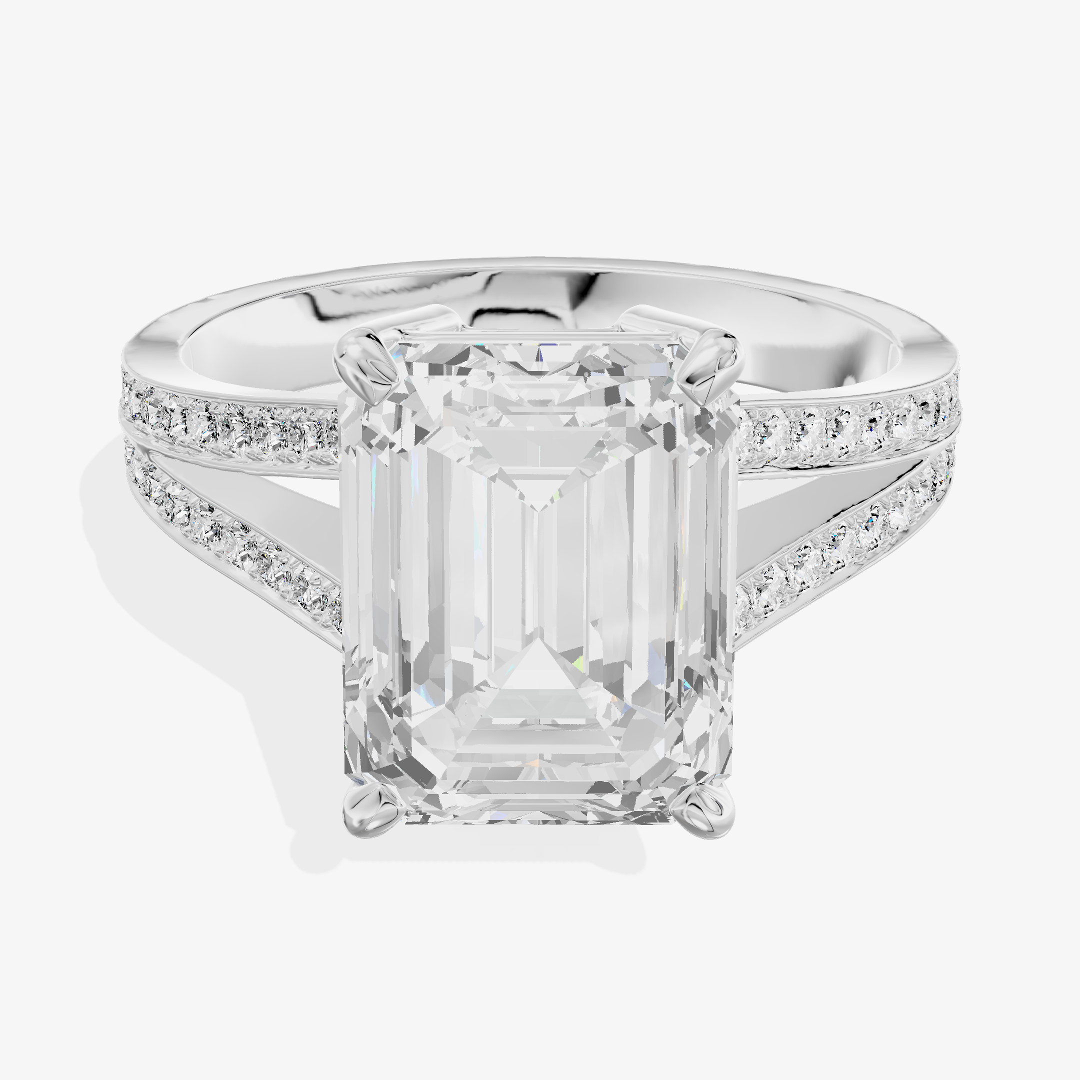 18K White Gold 5.18 Carat Emerald Cut Lab-Grown Diamond F VVS2 Halo Ring