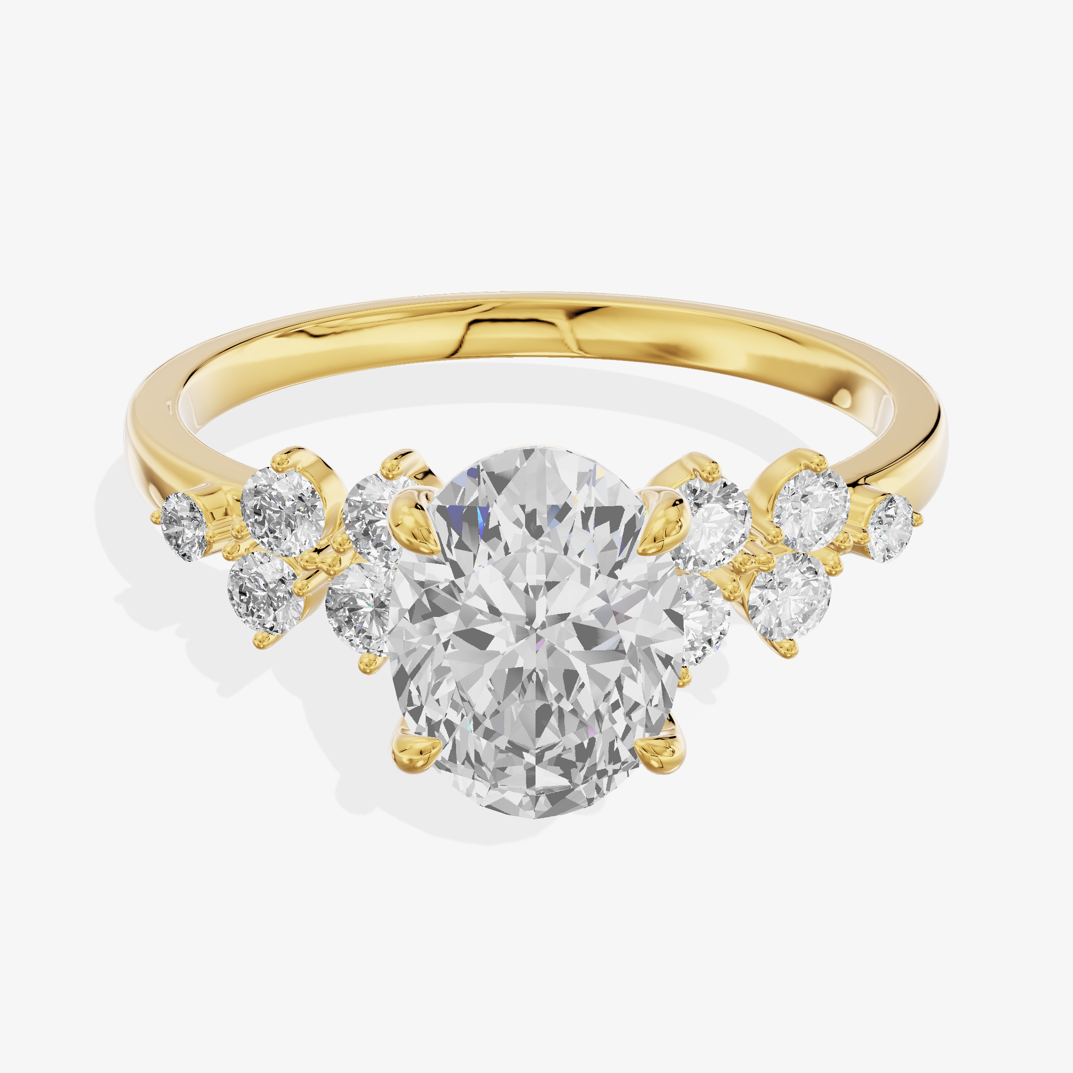 18K Yellow Gold 1.09 Carat Oval Cut Lab-Grown Diamond D VVS2 Ring with Diamond Accents