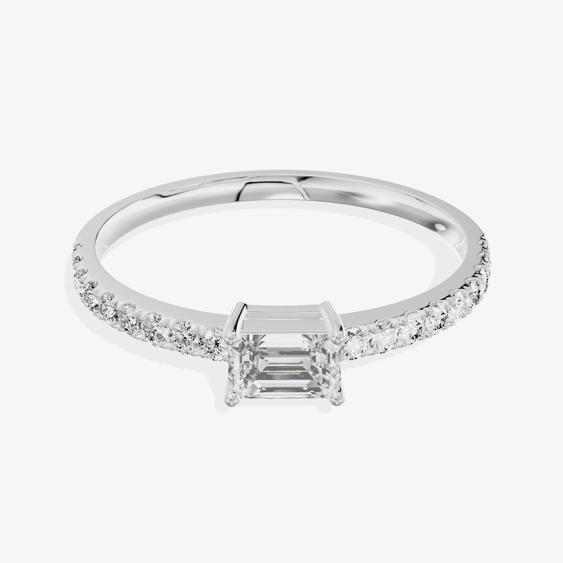 18K White Gold 0.23 Carat Emerald Cut Lab-Grown Diamond D-E VVS Ring with Diamond Accents
