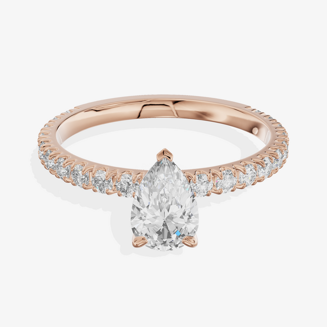 18K Rose Gold 0.30 Carat Pear Shape Lab-Grown Diamond D-E VS Ring with Diamond Halo