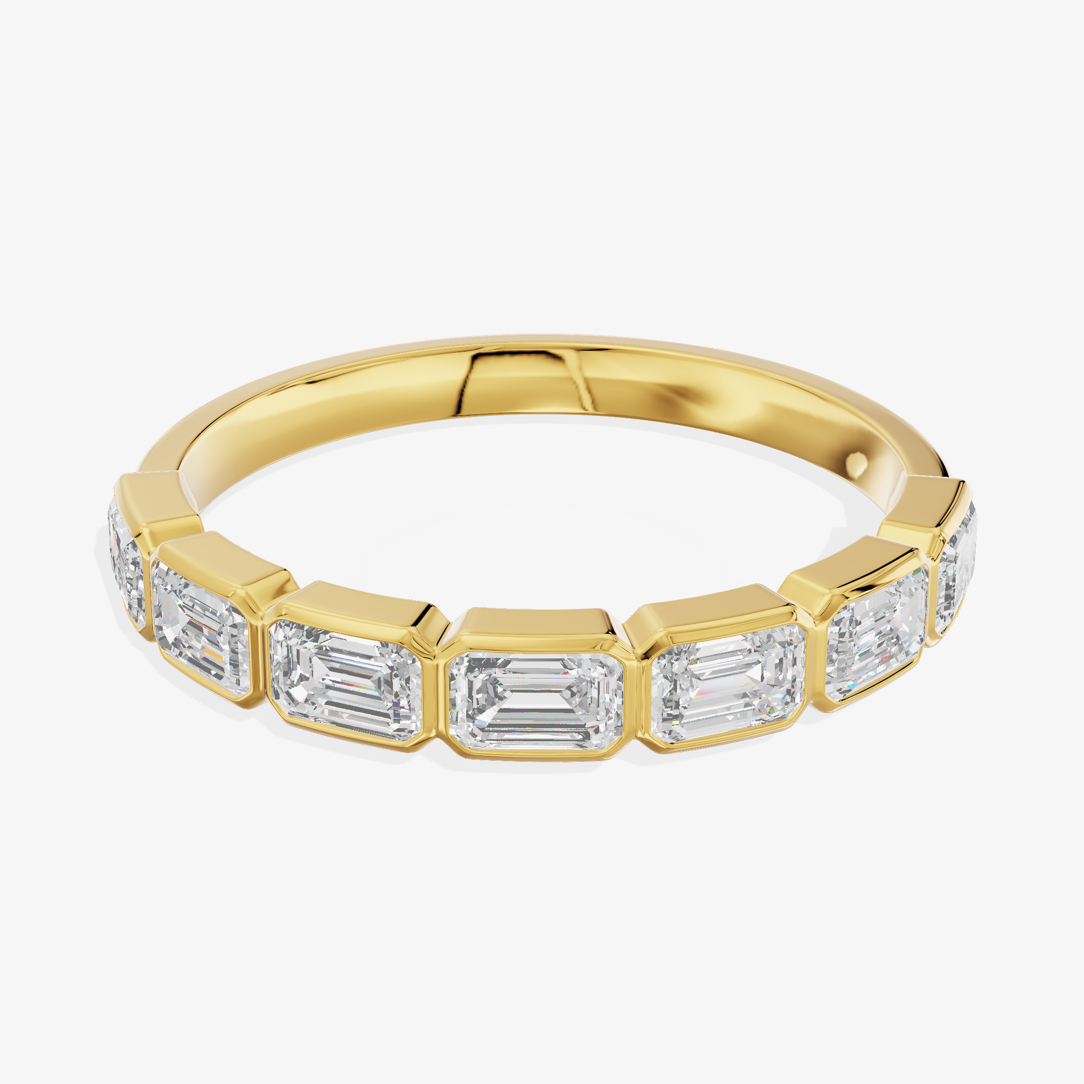 14K Yellow Gold 0.70 Carat 7-Stone Emerald Cut Lab-Grown Diamond Band Ring (D-E VS-VVS)