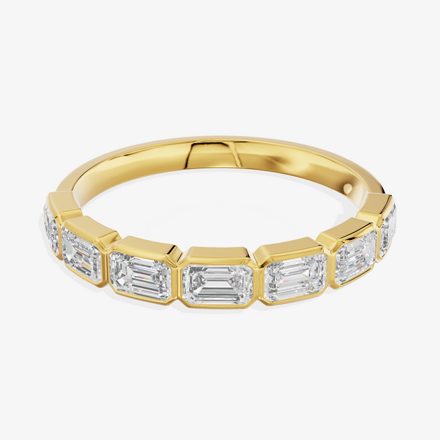 14K Yellow Gold 0.70 Carat 7-Stone Emerald Cut Lab-Grown Diamond Band Ring (D-E VS-VVS)