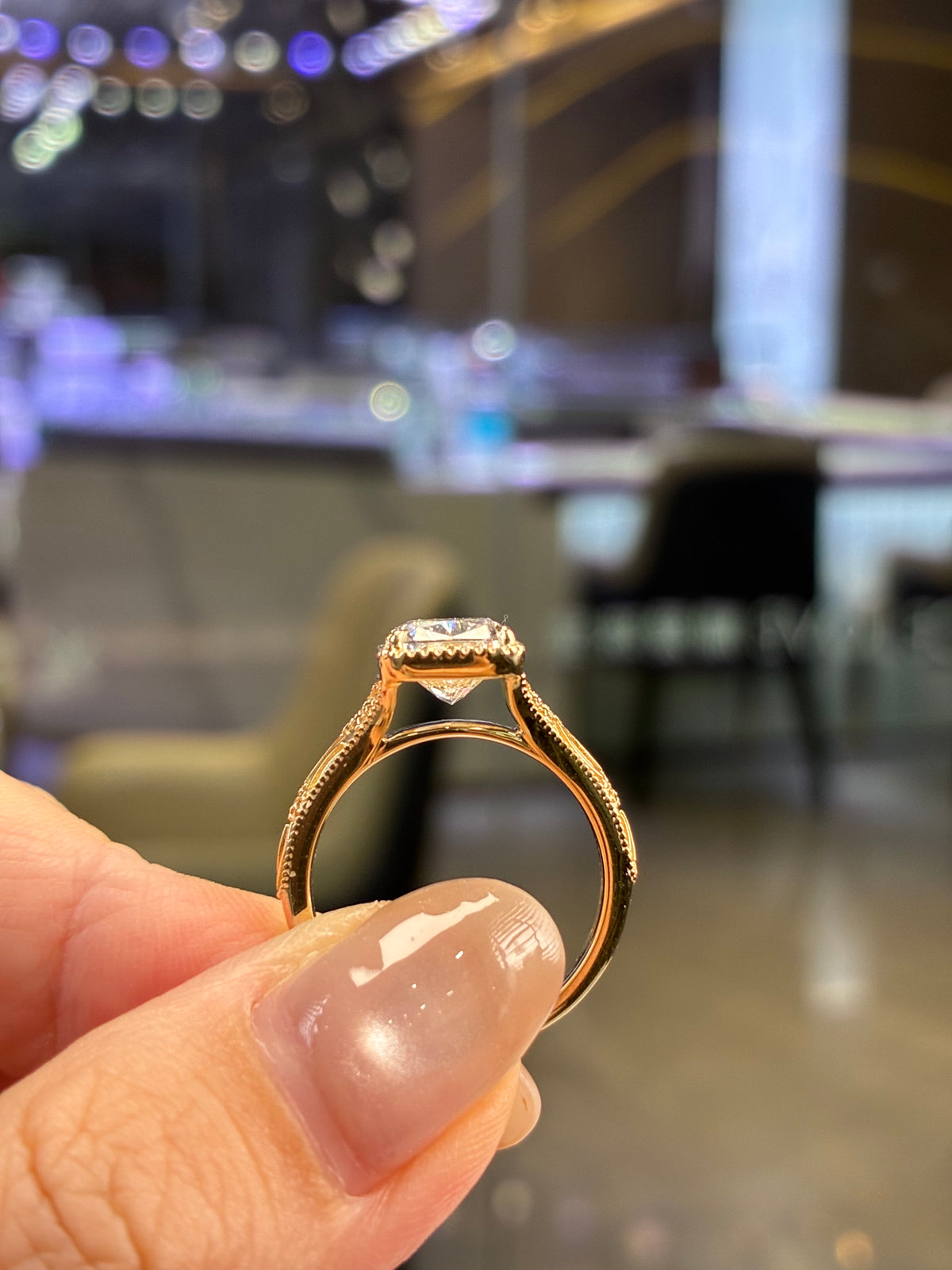For Pamela, 3ct Radiant lab diamond vintage engagement ring, D/VVS2, in 14k yellow gold (ready to ship)