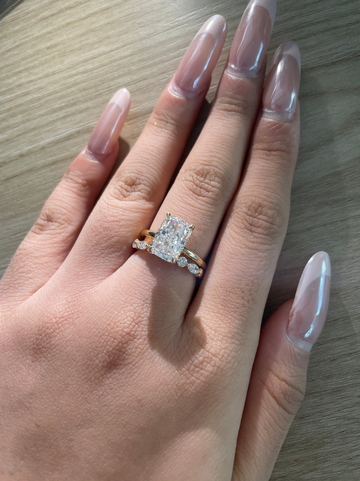 Deposit for Autumn 14k yellow gold, 3.45ct main stone+0.198ct side stone for radiant diamond ring,E/VS / 14k yellow gold, 0.5ct, for marquise and round cut band, D-E/VS-VVS