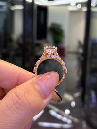 For Shayron, 3.56ct Asscher cut with 1.022ct sidestones, E/VVS2, in 14K yellow gold  (ready to ship)