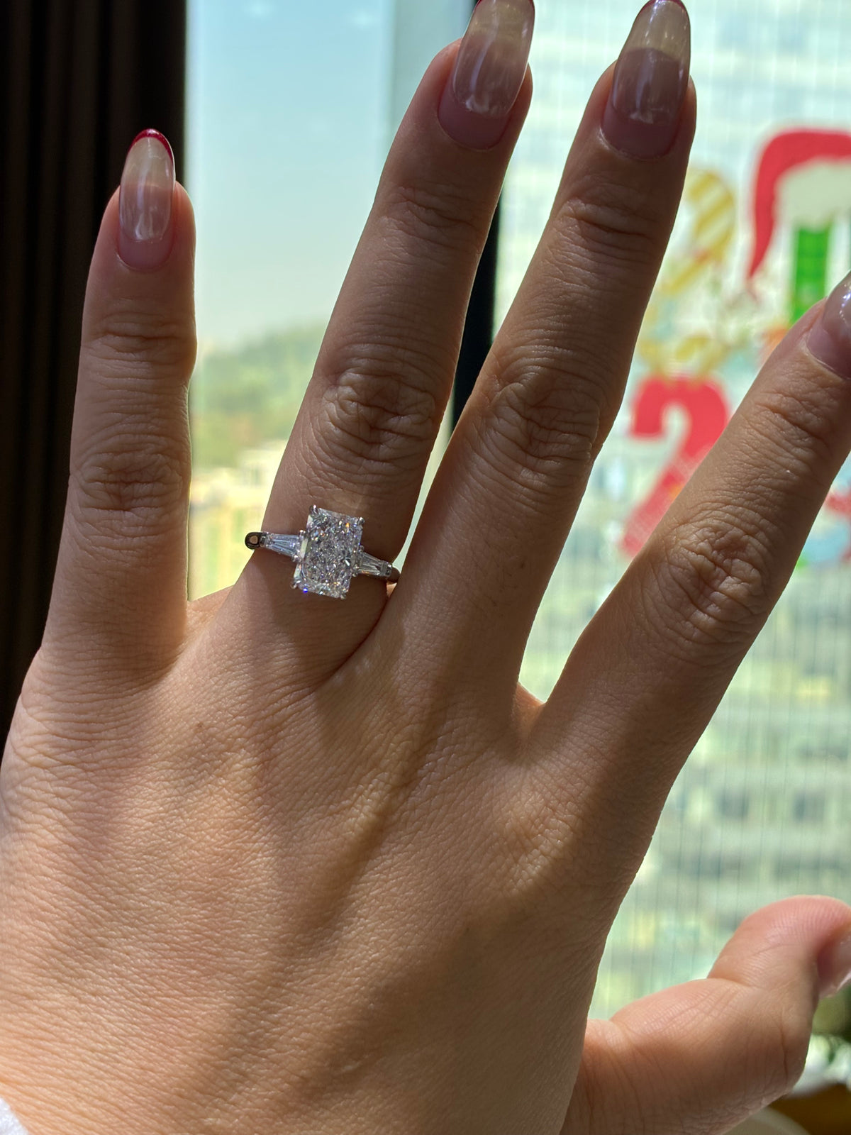 For Becky,2.5ct+0.386ct Radiant Three-stone Lab Diamond Ring