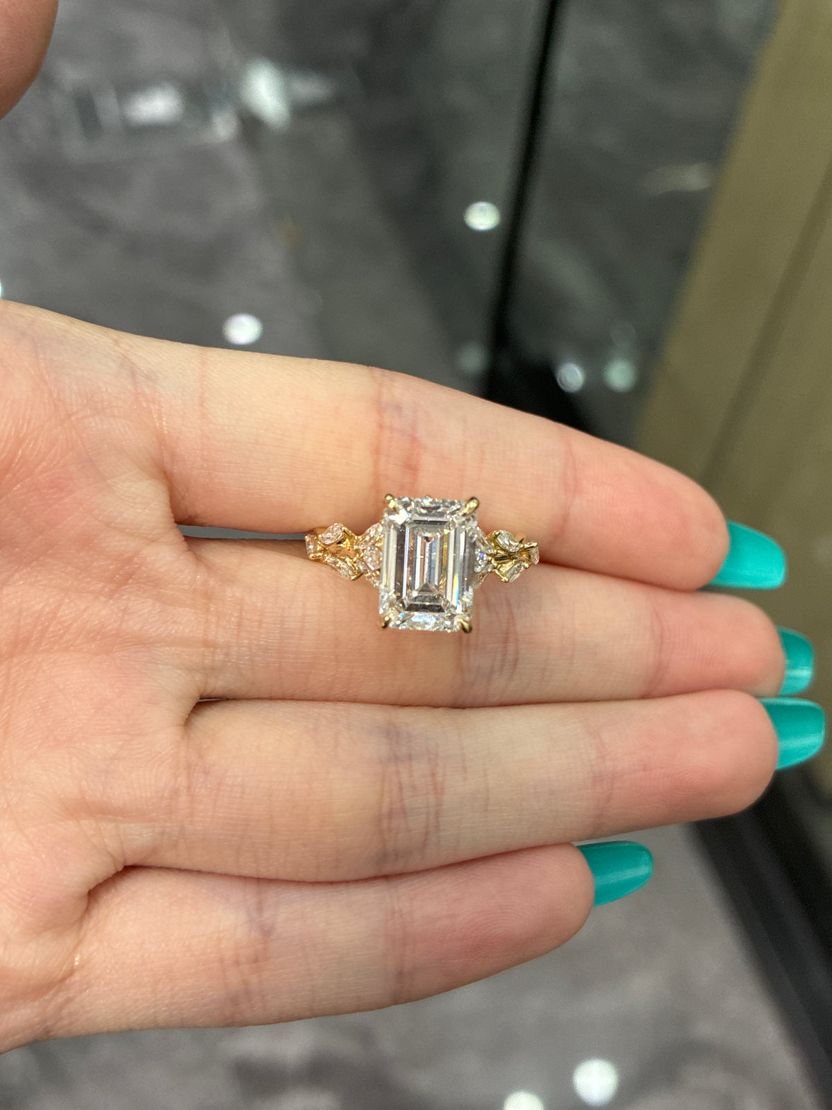 Deposit For genniesloan7 14K solid white gold, 4.09ct emerald cut E VS1 with 0.937ct marquise side stones ring