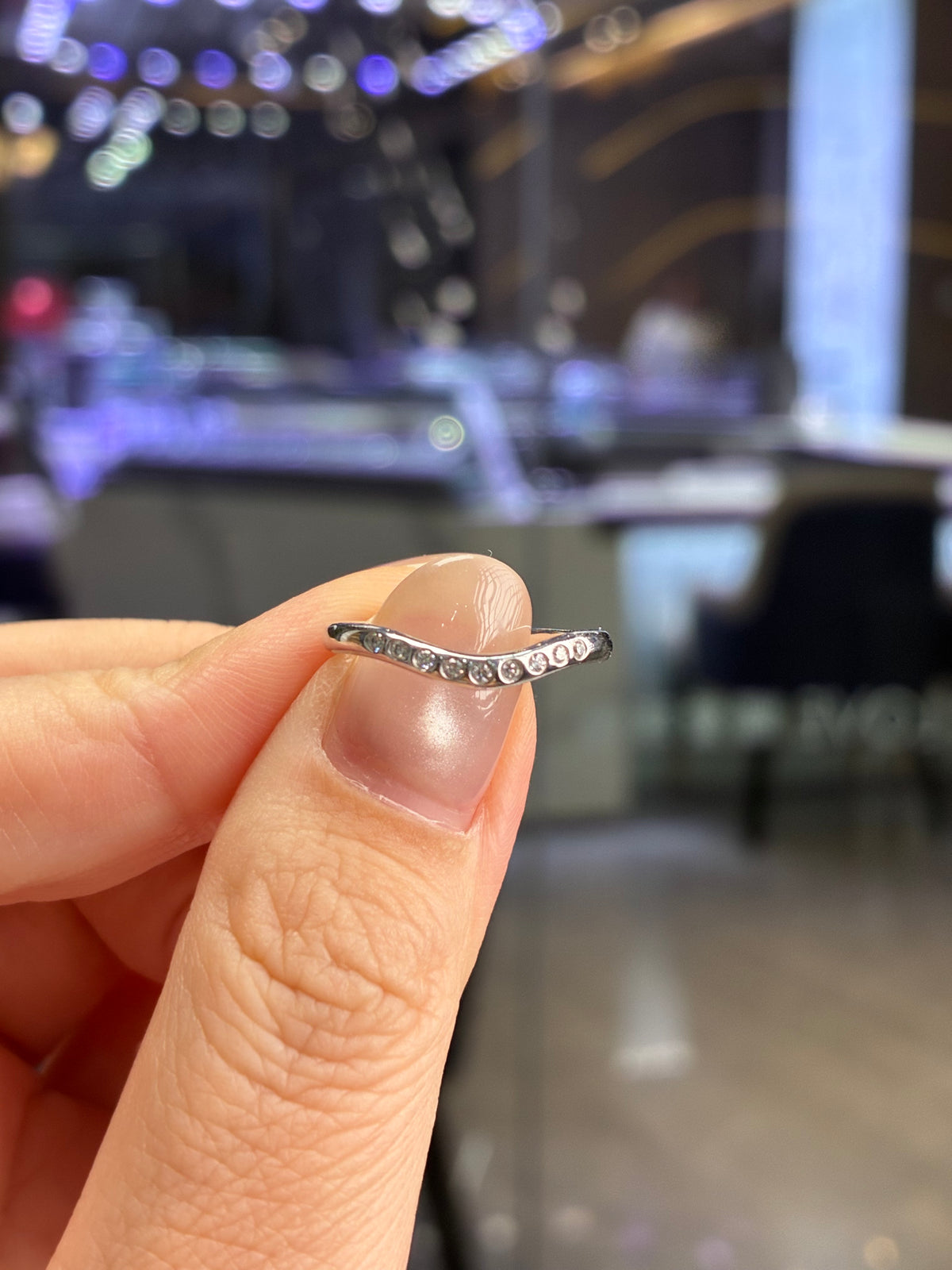 For Amy, Platinum Curve Band, total 0.063ct