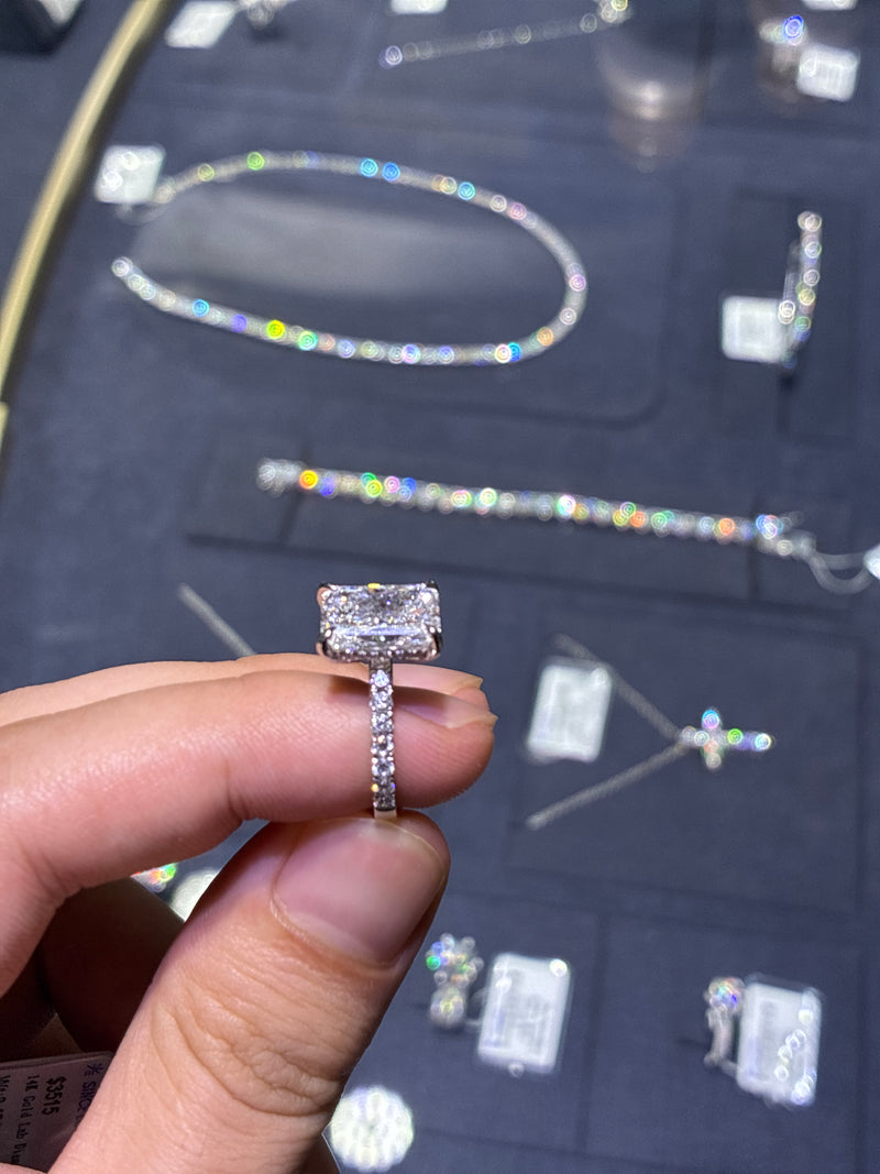 For Lillyyyy Radiant cut hidden halo with pave band main stone3.1ct E/VS1 side stone 0.516ct 14k white gold