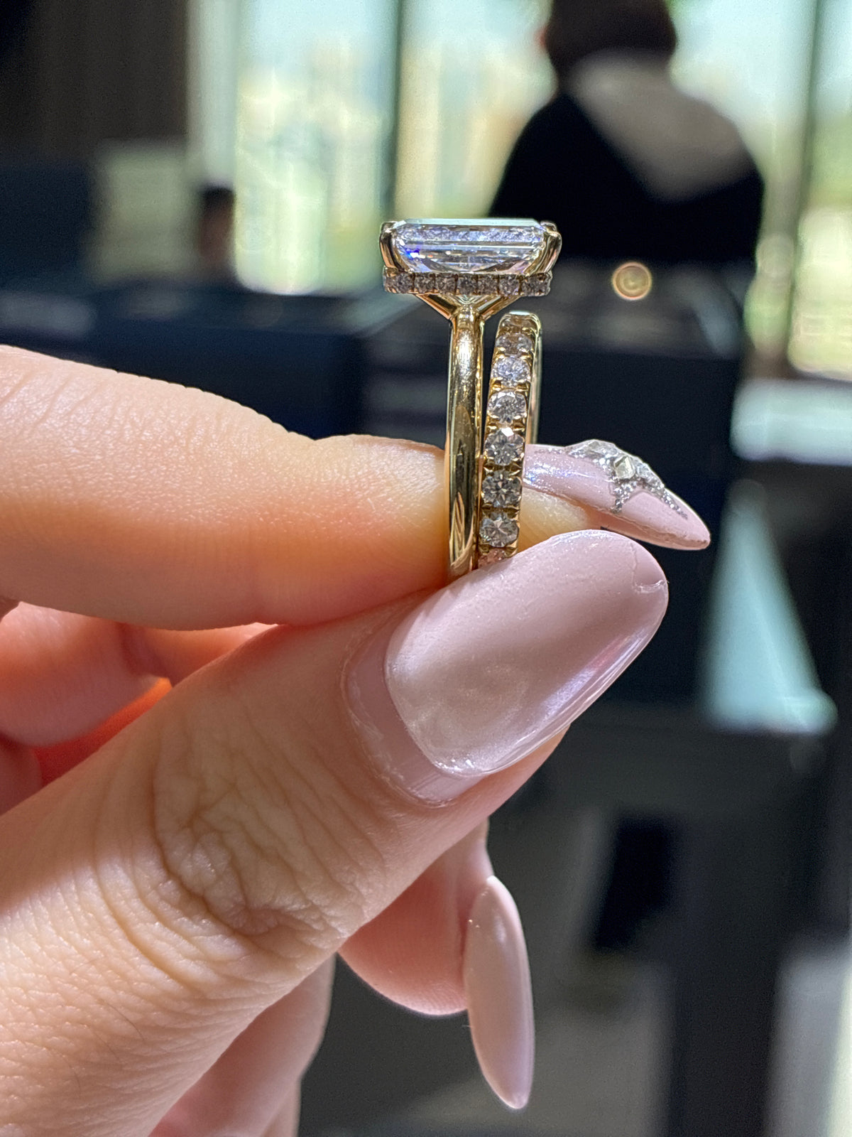 The Remain Balance For Jazzy 14k radiant cut 3ct E/VS1  18k band 0.576 ct
