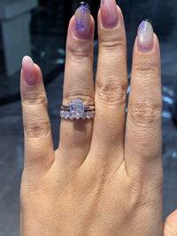 For Anna – First Deposit for Custom Order
1️⃣14K white gold, 2mm plain band mounting with plain basket,designed to fit a 1.85ct moval diamond (11.36 × 6.42 × 3.92mm).
2️⃣ 14K white gold oval half-eternity band, 1ct total weight, D–E color, VS–VVS clarity.