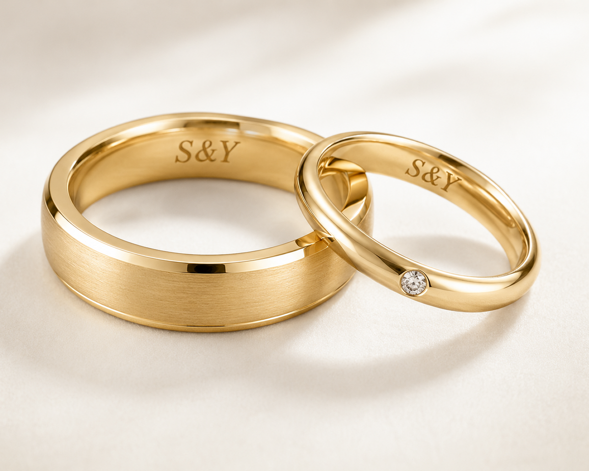 Close-up of finished engraving inside a ring band