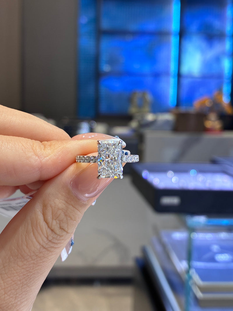 For Cinna, Bridal Set(3.01ct+ 0.51ct Radiant Lab Diamond Ring, E/VS1, 14k white gold /1.176ct Princess eternity band in 18k white gold )