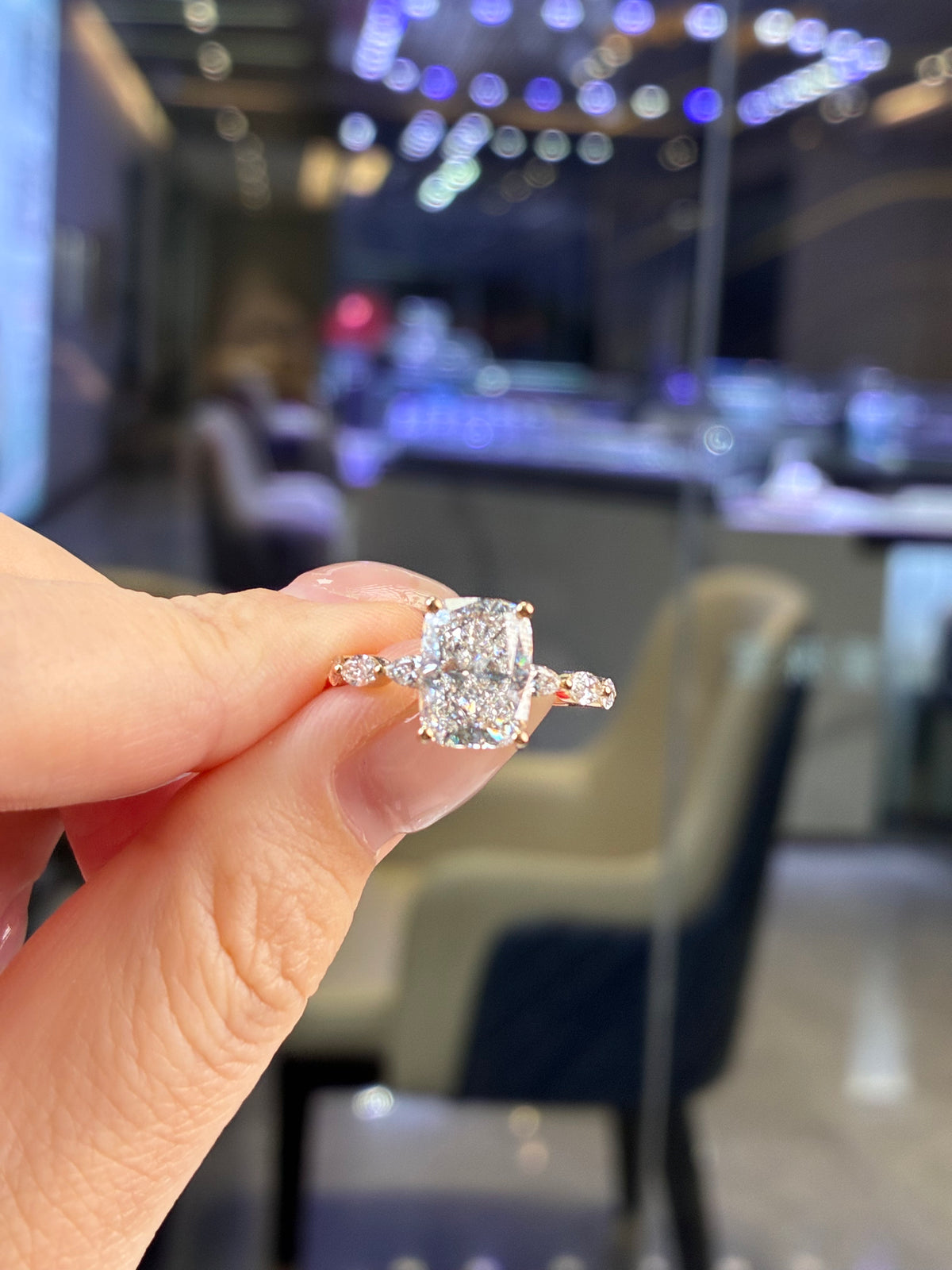 For Jamie. 14K Yellow gold radiant cut diamond ring,main stone 3.0ct ,side stones 0.637,D color,VVS2 clarity.