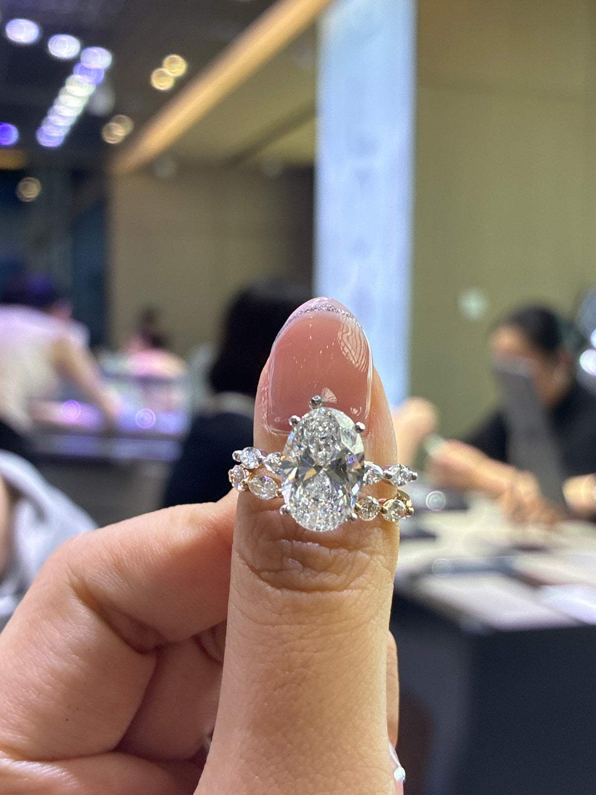 For Boundless Beauty Studio //14k white gold 4ct oval ring //D/VVS2//And 0.62 ct marquis and round mixed band 14k yellow gold