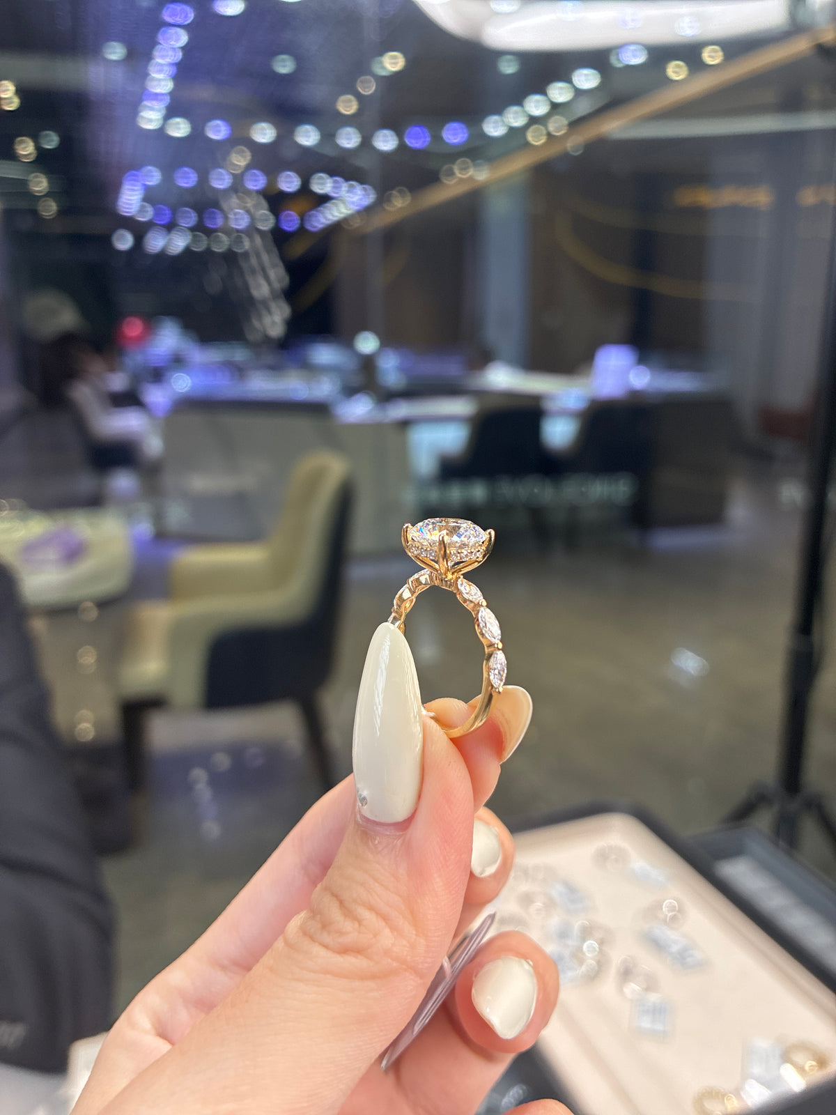 Deposit for Shirley 3.5ct round cut E/VVS2 14k white gold ring with marquis cut diamond on the side