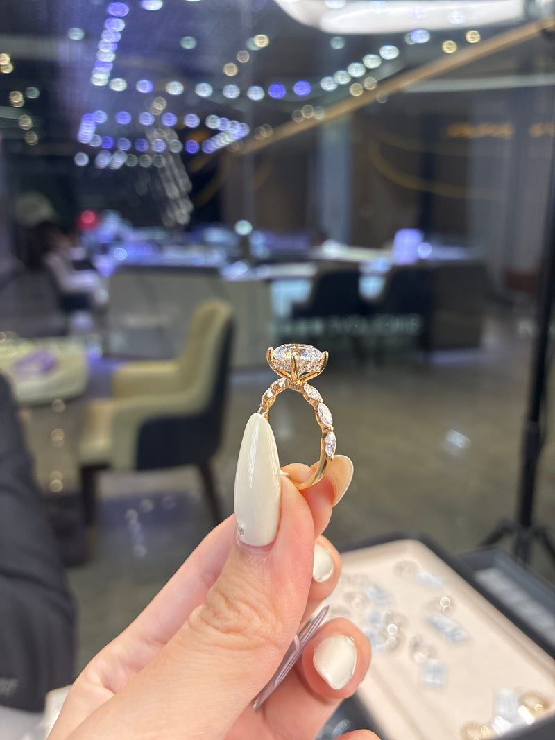Deposit for Shirley 3.5ct round cut E/VVS2 14k white gold ring with marquis cut diamond on the side