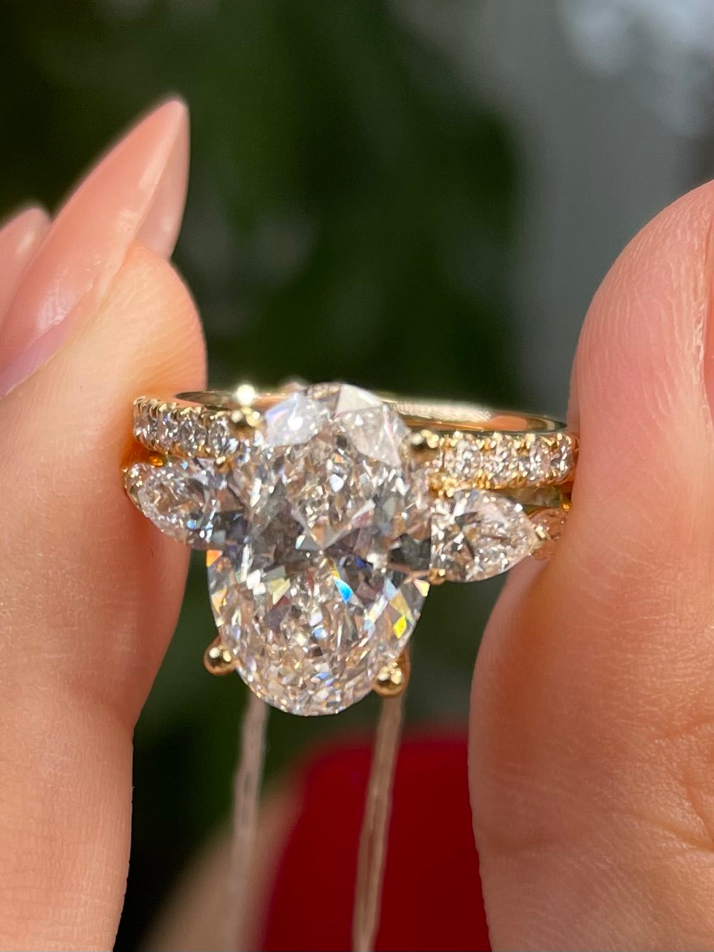 Deposit for curvae plus size btq, customization set (14k yellow gold, 3ct radiant, marquise half eternity band+14k yellow gold marquise band)