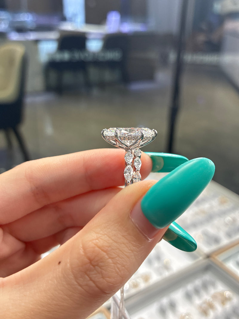 Deposit for Katie 14K solid white gold 4carat E/VVS2 with 0.914ct marquise band, with 14k solid white gold 0.572ct marquise bubble wedding band