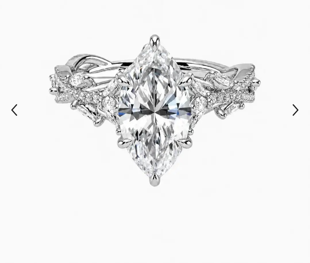For Marjie, 14K white gold setting only, design to fit 4ct marquise loose diamonds, total 1ct sidestones,DE/VS-VVS