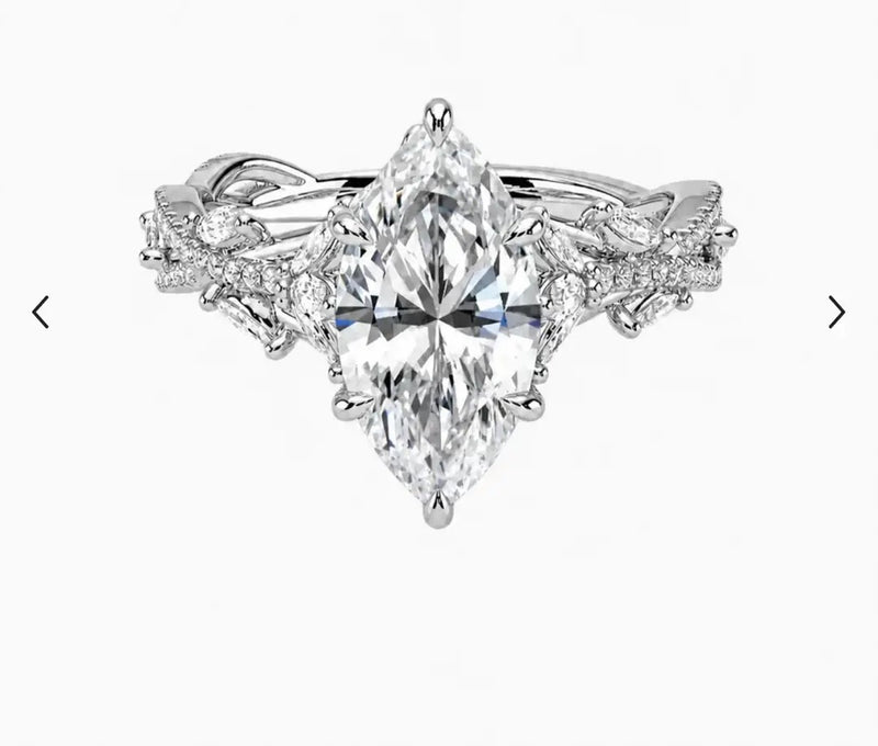 For Marjie, 14K white gold setting only, design to fit 4ct marquise loose diamonds, total 1ct sidestones,DE/VS-VVS