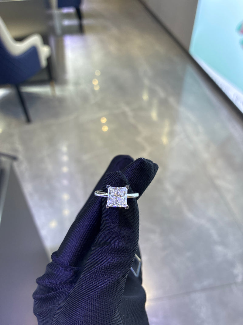 Retainer For Kai 14K yellow 3.02ct princess cut E/VS1 with hidden halo and half pave, with half pave princess cut band(free engraving)