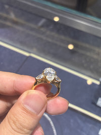 For alba 14k yellow gold pair cut main stone  3.03ct E/VS1 side stone 0.741ct