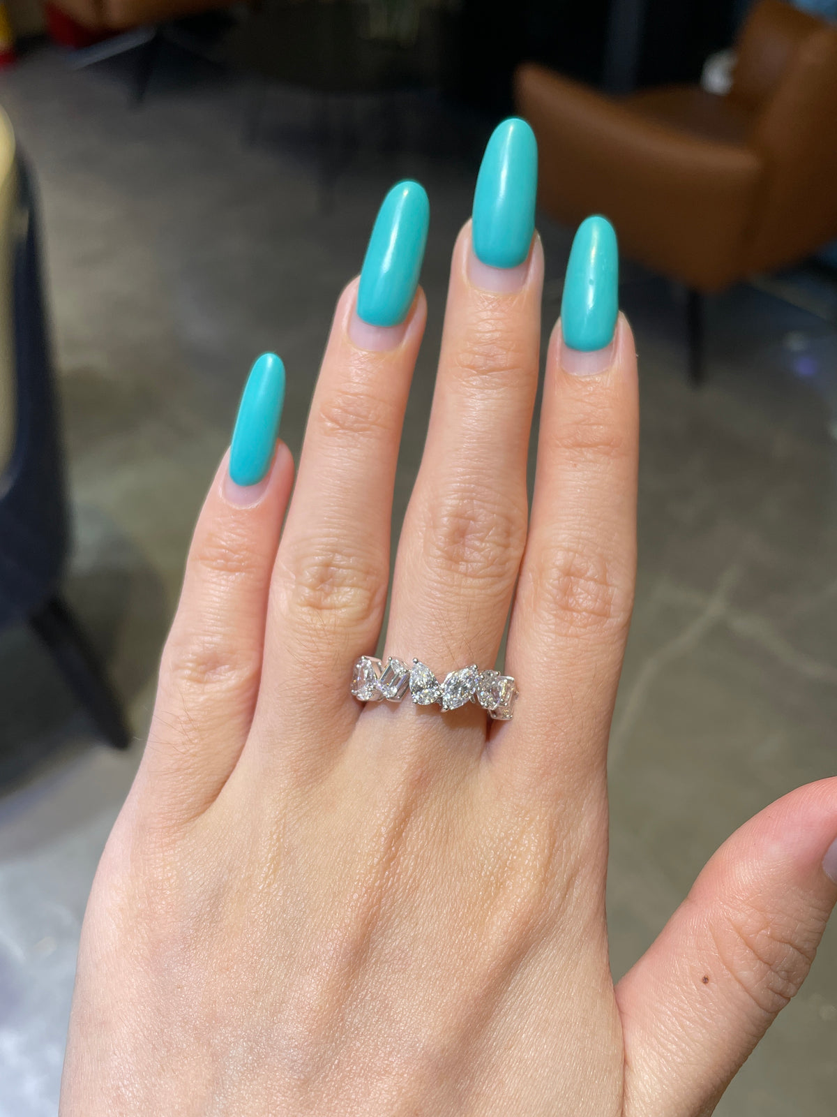 For Maria 18K solid gold 2.175ct with Oval-pear-emerald-marquise total 7pcs, DE color/ VS VVS(Ready to ship with IGI finished ring certified)