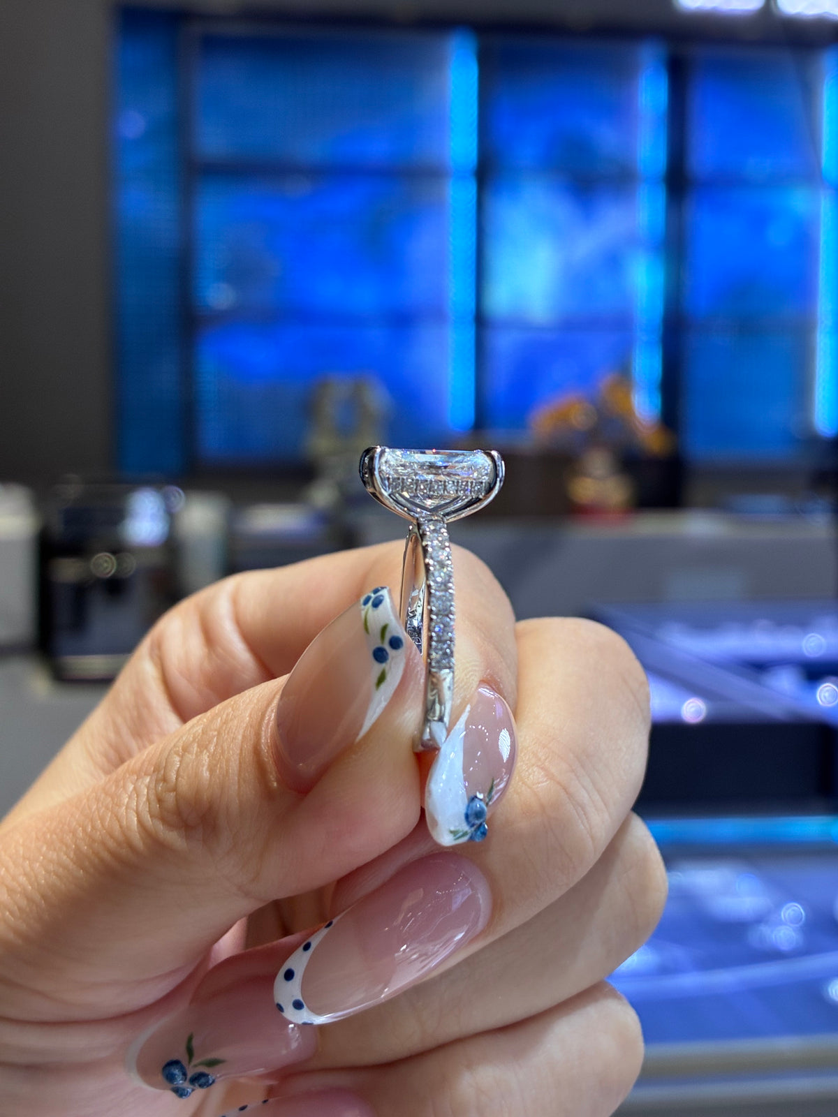 For Cinna, Bridal Set(3.01ct+ 0.51ct Radiant Lab Diamond Ring, E/VS1, 14k white gold /1.176ct Princess eternity band in 18k white gold )