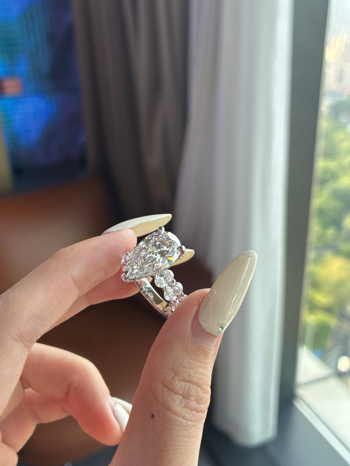 Final payment for Denisse 14K solid white gold 5.03ct elongated pear E/VVS2 with 3carat oval sidestones