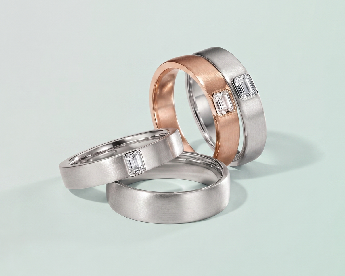 Engraved ring resting on Italian velvet