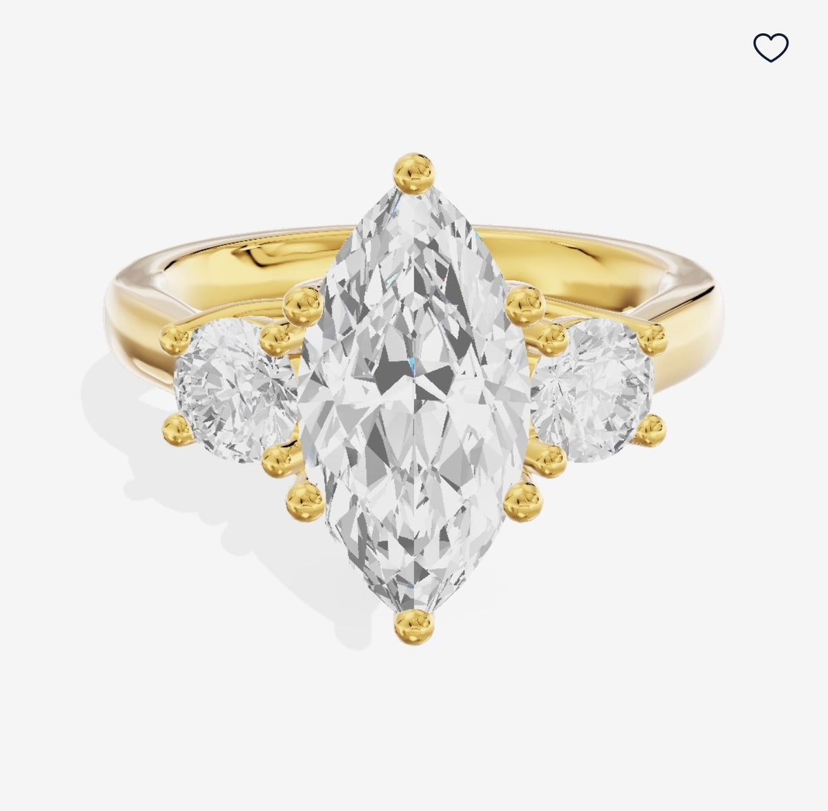 For Richard Schoelles – Custom Petite Selenia Three Stone Marquise Ring Setting (SLRG-3ST0074), 14K Yellow Gold Semi-Mount Only, Custom Built for One 2ct Marquise Center Diamond & Two 0.33ct Round Side Diamonds