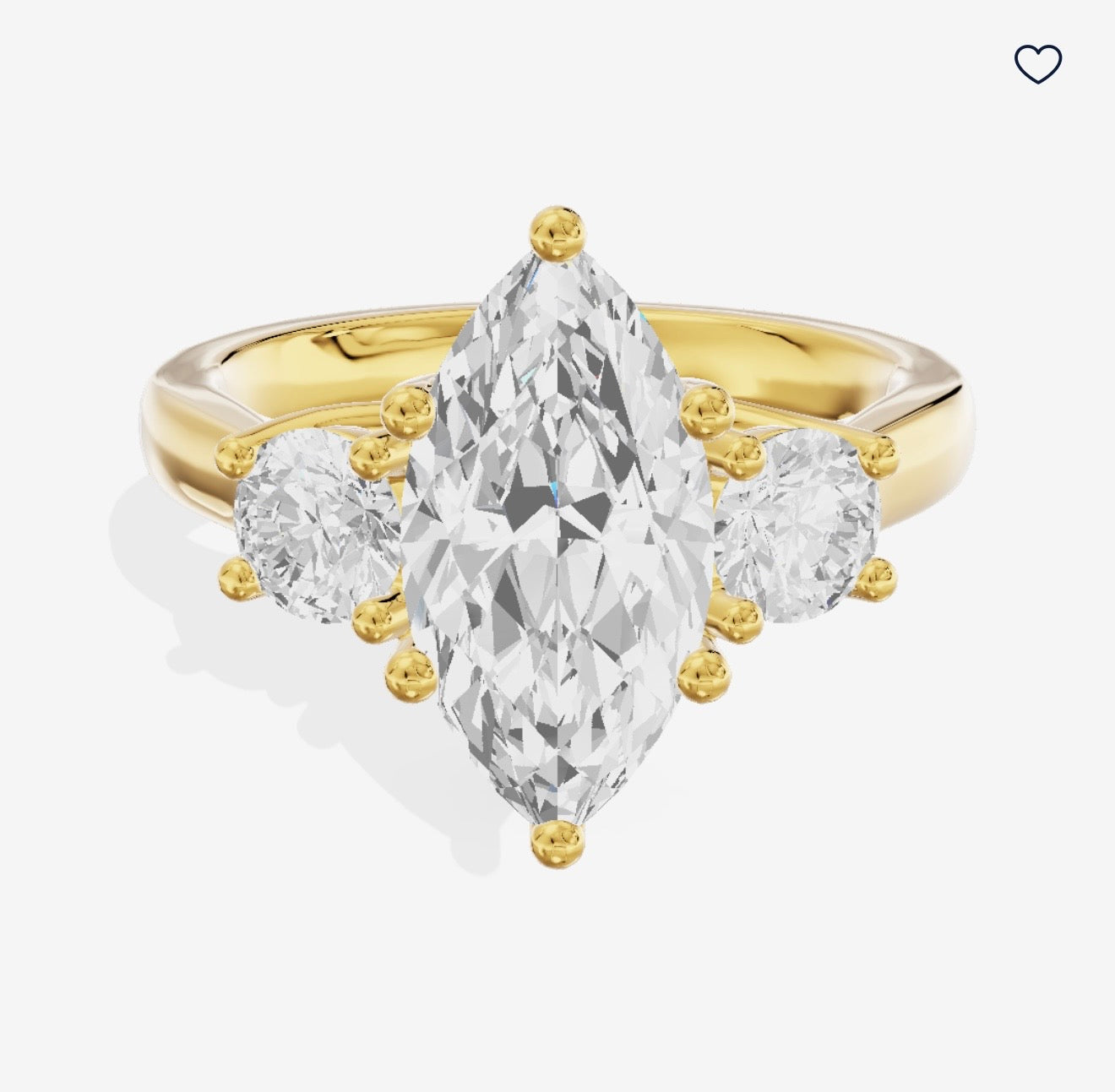 For Richard Schoelles – Custom Petite Selenia Three Stone Marquise Ring Setting (SLRG-3ST0074), 14K Yellow Gold Semi-Mount Only, Custom Built for One 2ct Marquise Center Diamond & Two 0.33ct Round Side Diamonds