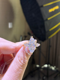 For Cloey, 5.8ct Marquise three stone lab Diamond Ring, E/VS1, 18k yellow gold