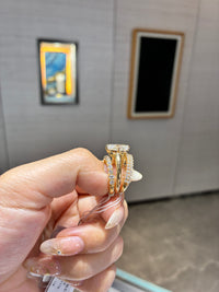 For MARZ LEON, Bridal Set, custom 3ct Radiant compass prongs in 14k + 2 Bands in 18k