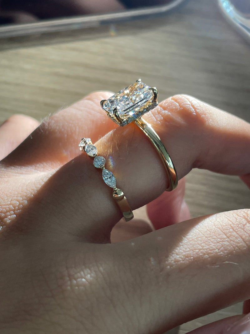 Deposit for Autumn 14k yellow gold, 3.45ct main stone+0.198ct side stone for radiant diamond ring,E/VS / 14k yellow gold, 0.5ct, for marquise and round cut band, D-E/VS-VVS