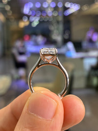 For Daisy, 3 carats Pink radiant cut diamond with tulip setting in 14K white gold
