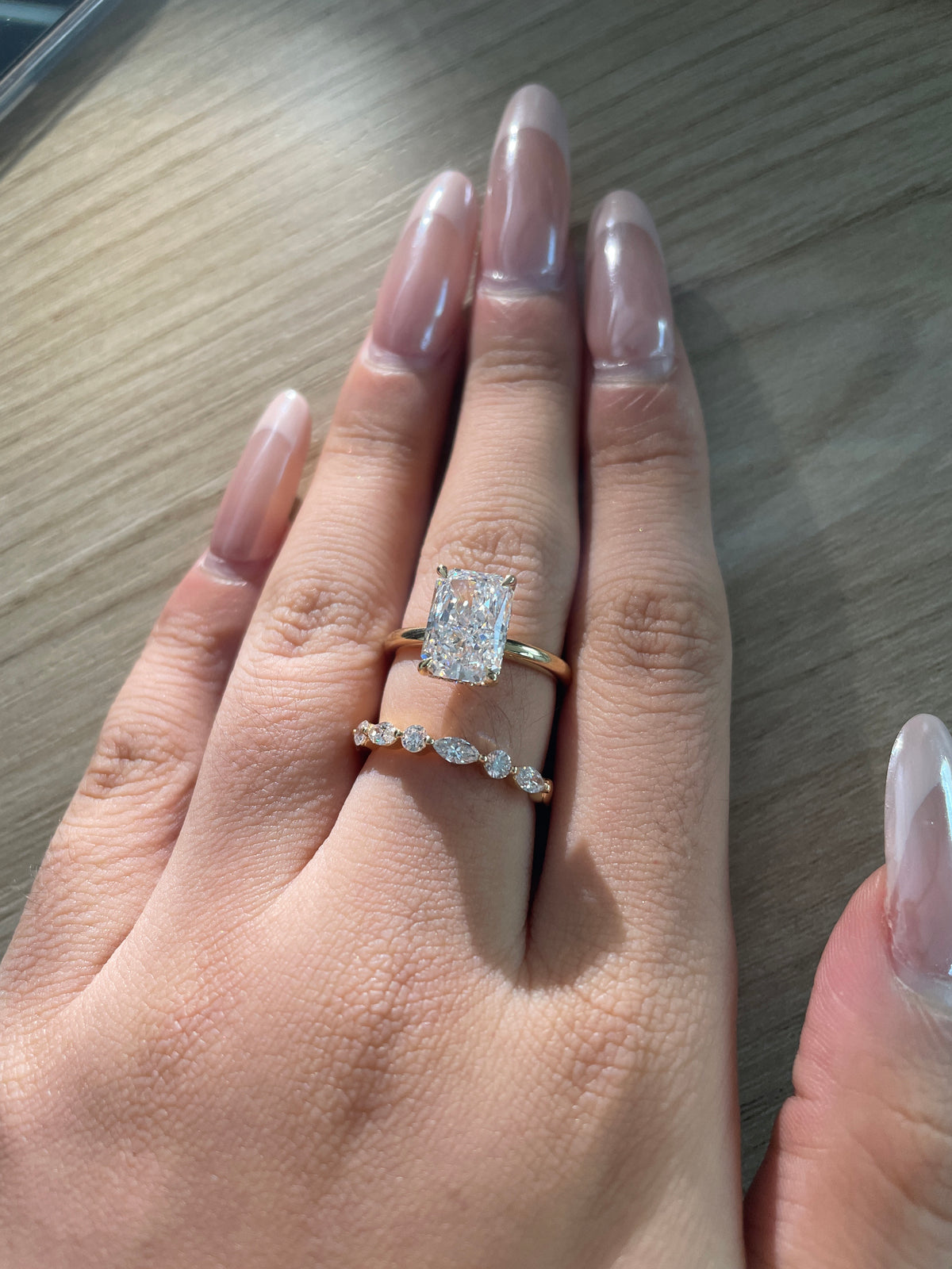 Deposit for Autumn 14k yellow gold, 3.45ct main stone+0.198ct side stone for radiant diamond ring,E/VS / 14k yellow gold, 0.5ct, for marquise and round cut band, D-E/VS-VVS