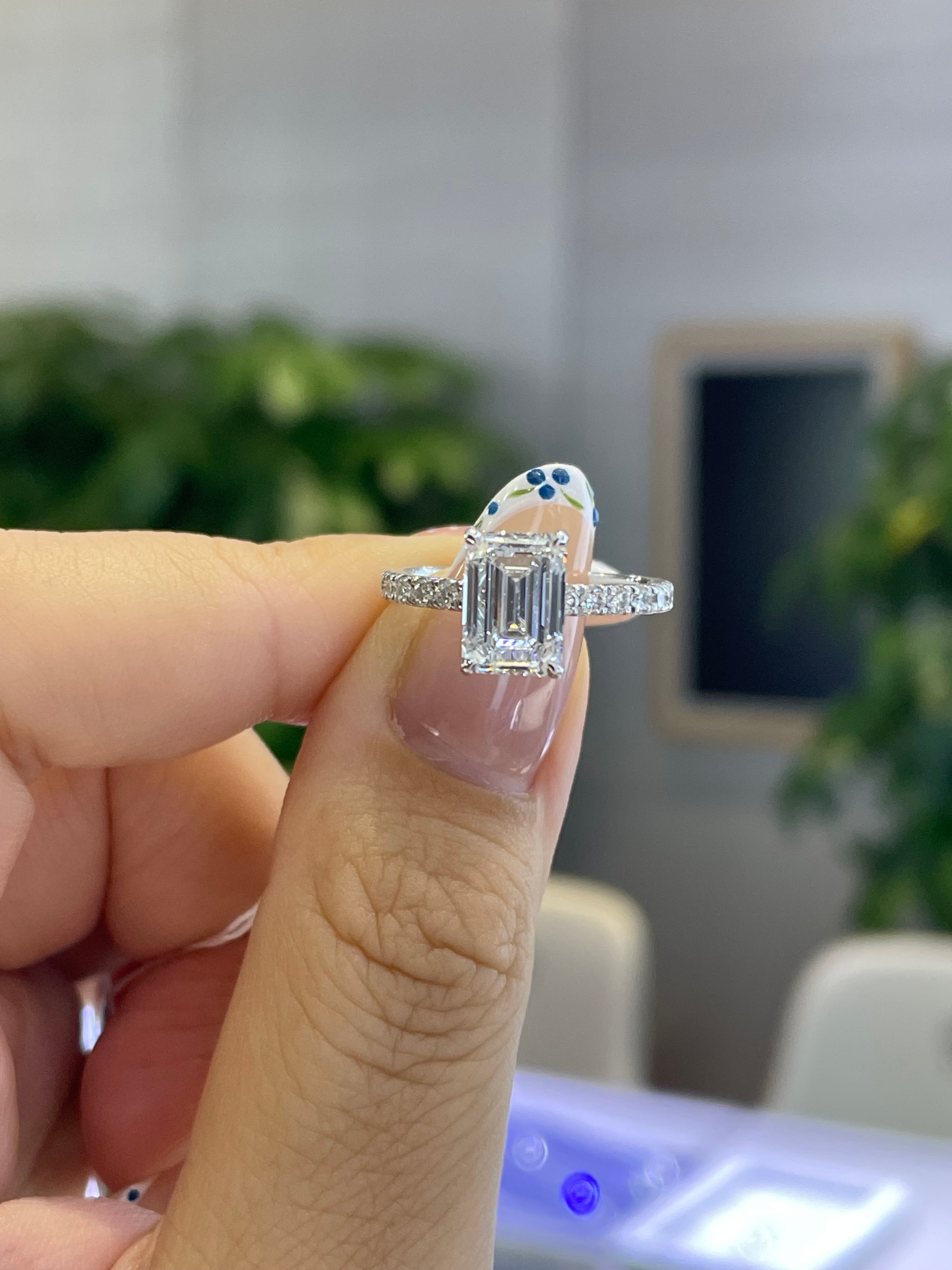 For Ashley, 2.04ct+0.422ct Emerald Solitaire with Pave Band, D/VVS2, 18k white gold