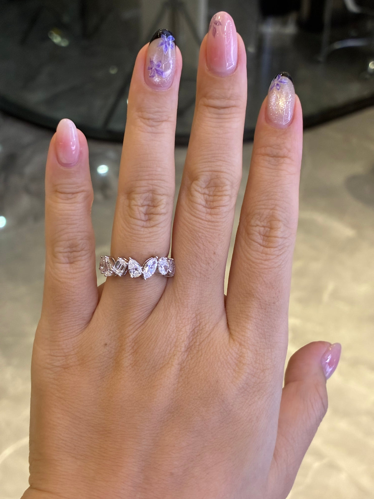 For Maribel, deposit for 14k white solid gold Mixed shape half eternity band, total 1.1carat, DE/VS-VVS
