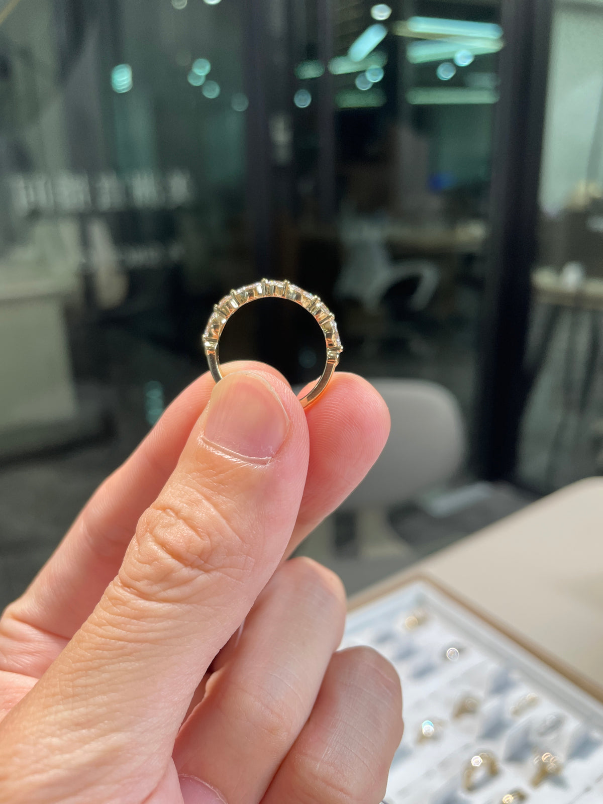 For Nadia 14k solid yellow gold 4carat Marquise with hidden halo, plain band + 14K solid yellow gold marquise shape band ring size US 4.5 customize